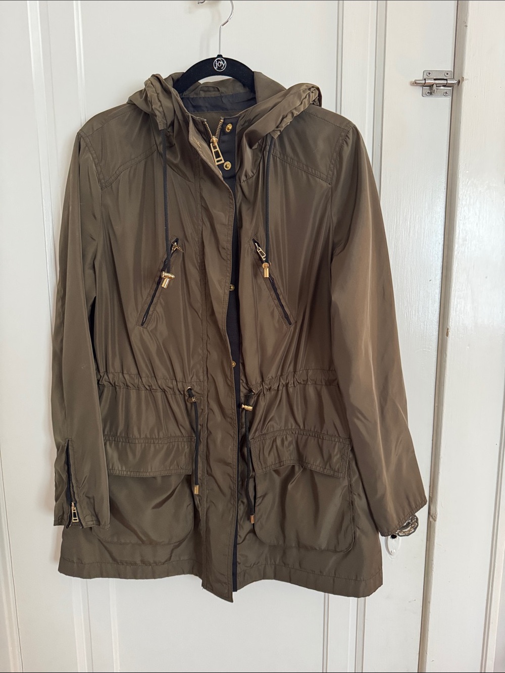 Zara Olive Green and Black with Gold Hardware Hooded Utility Jacket